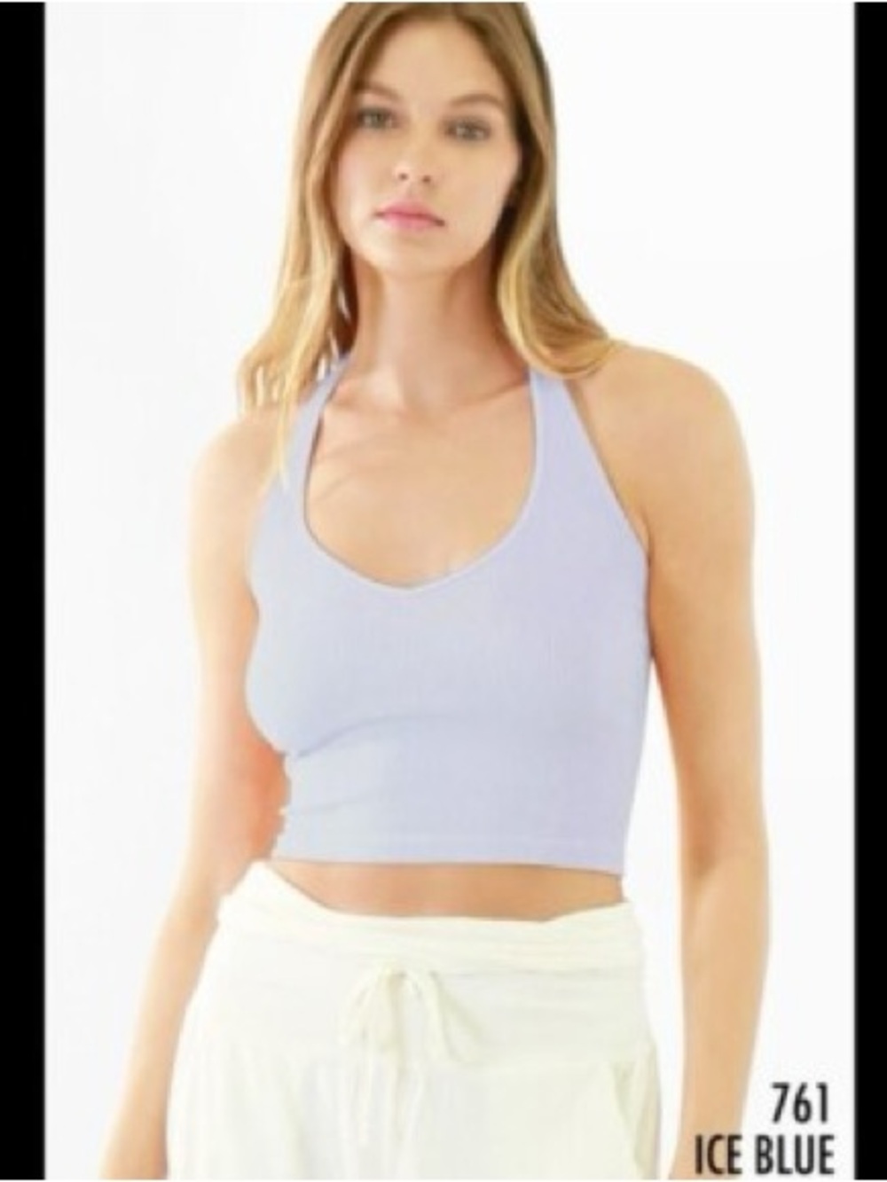 Nikibiki light Blue Ribbed halter Neck Crop Tank